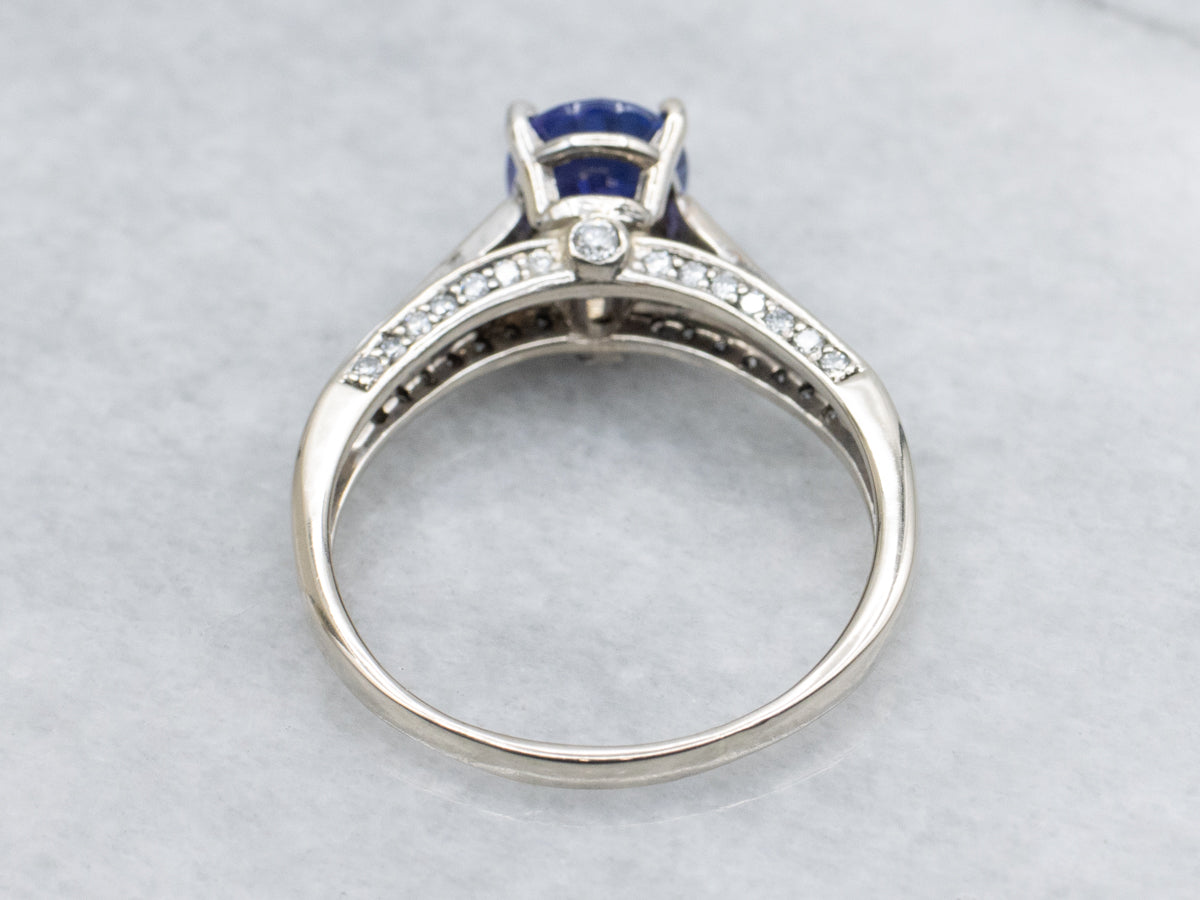 Modern Tanzanite and Diamond White Gold Ring