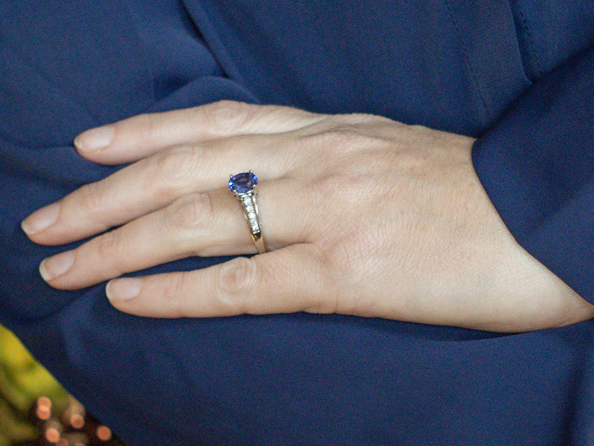 Modern Tanzanite and Diamond White Gold Ring