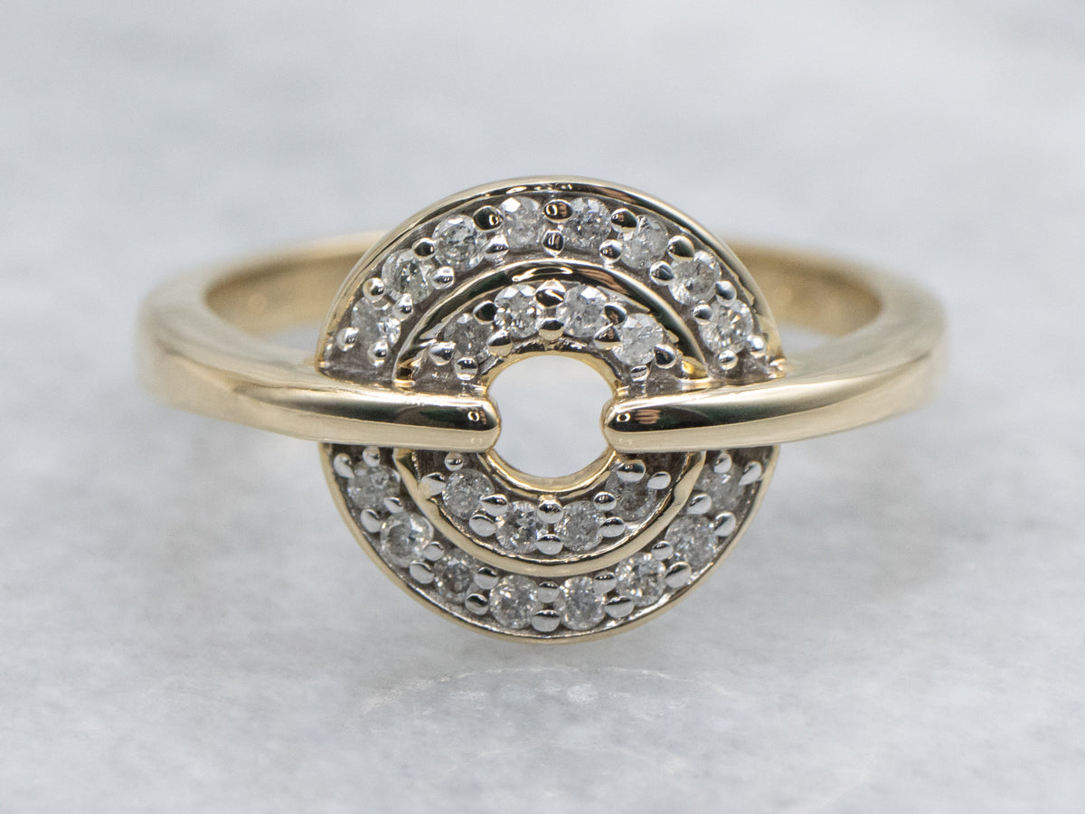 Double Diamond Halo Yellow Gold Circle Ring
