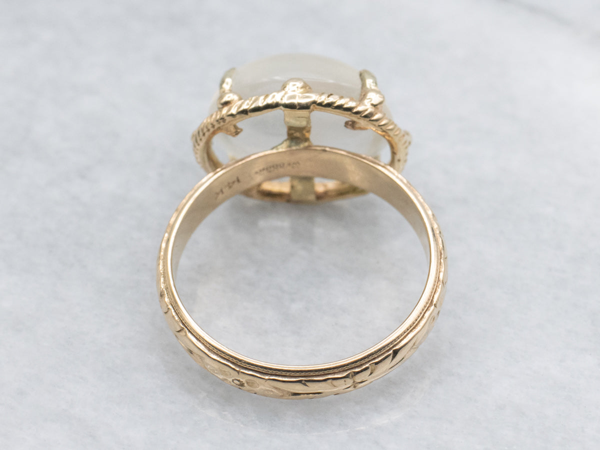 East-West Set Moonstone Gold Solitaire Ring with Rope Setting