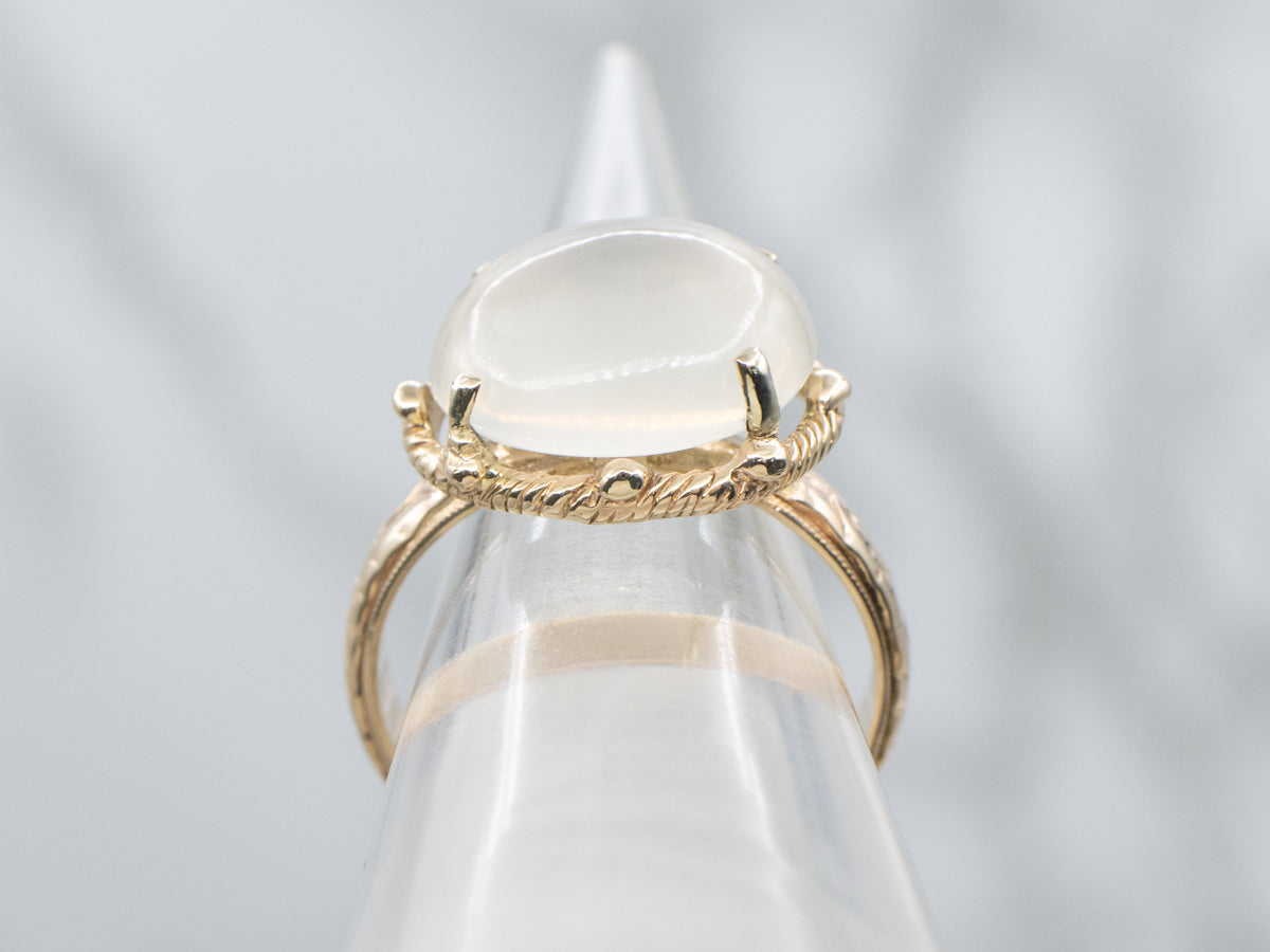 East-West Set Moonstone Gold Solitaire Ring with Rope Setting