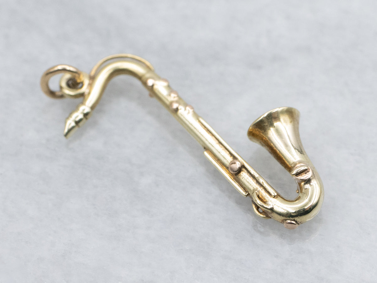 Yellow Gold Saxophone Charm Pendant