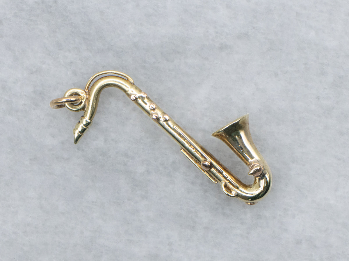 Yellow Gold Saxophone Charm Pendant