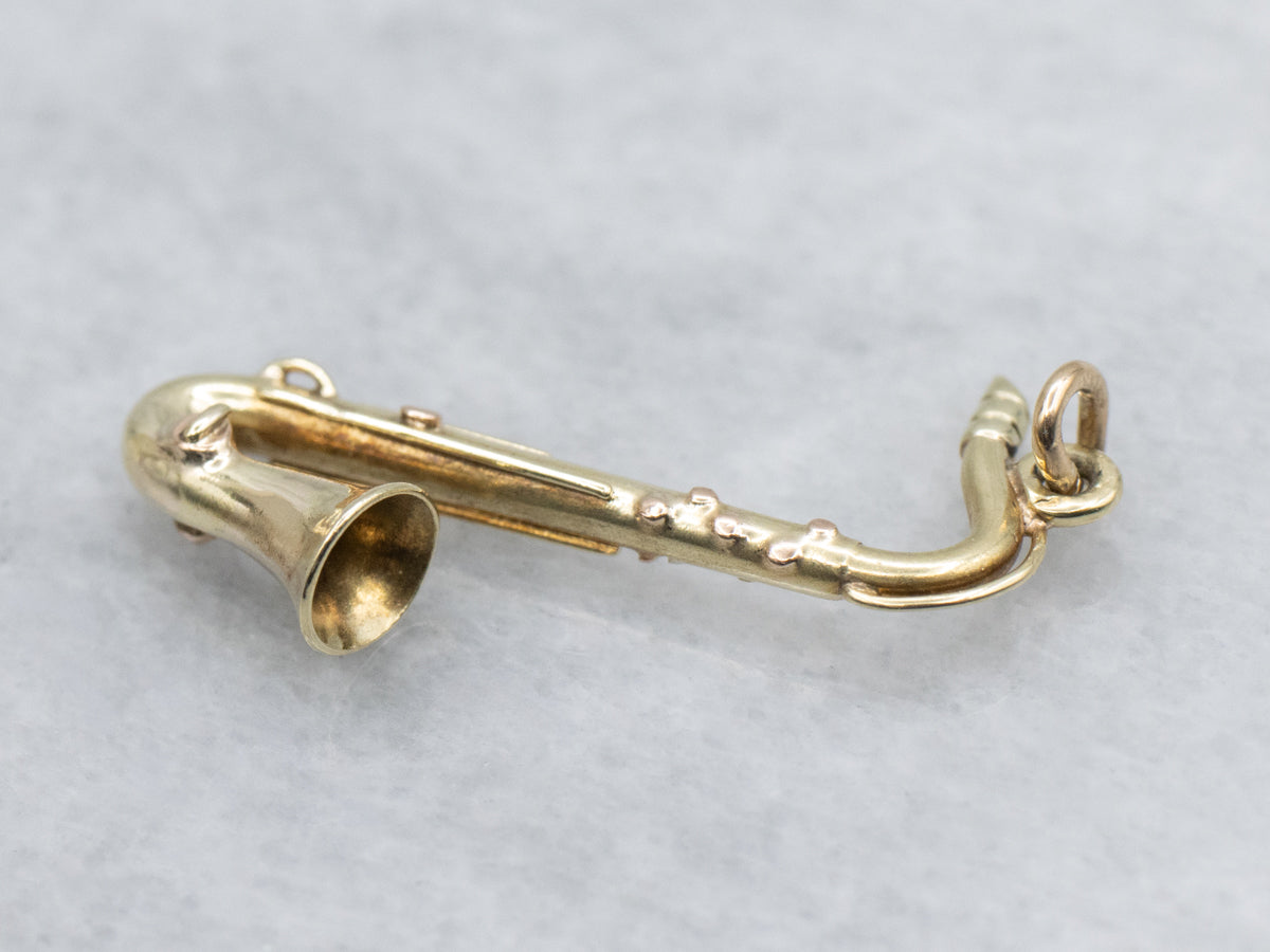 Yellow Gold Saxophone Charm Pendant