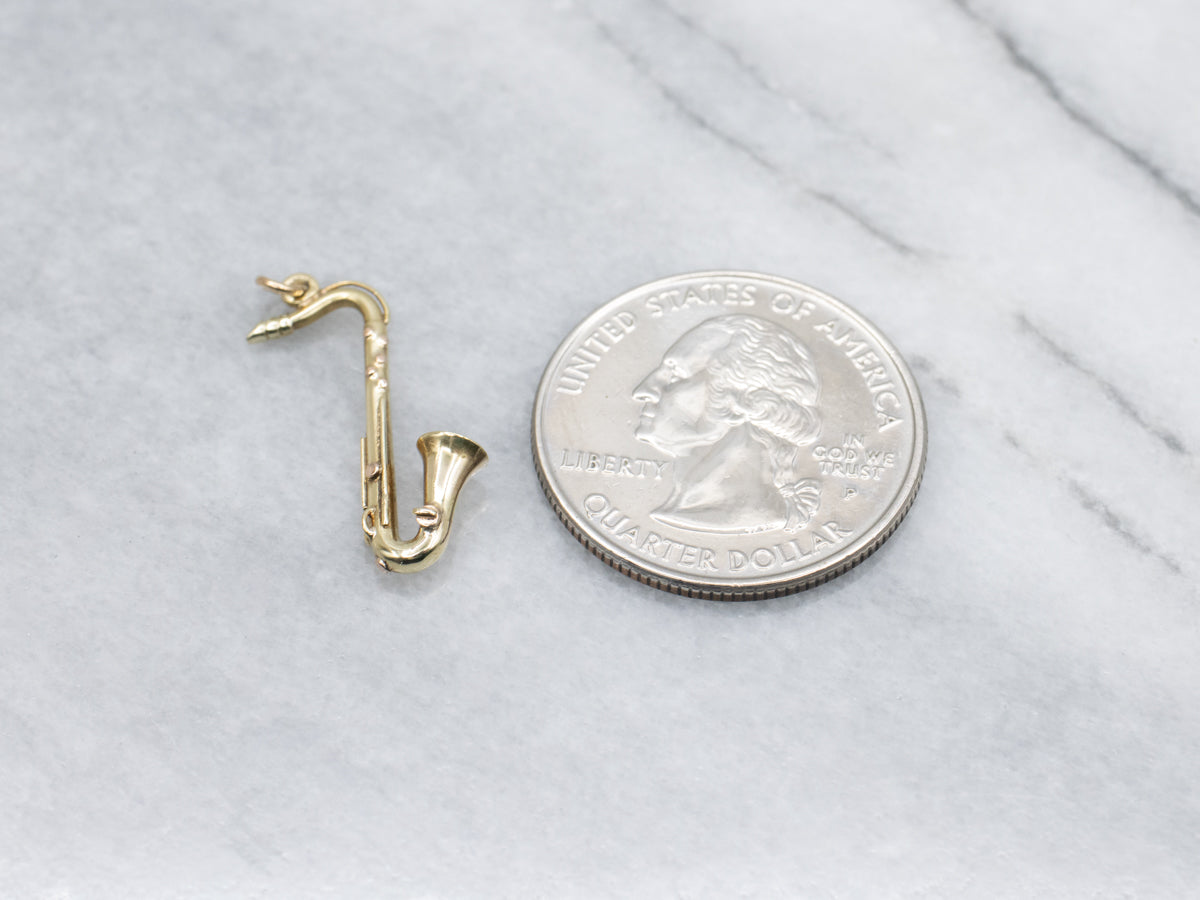 Yellow Gold Saxophone Charm Pendant