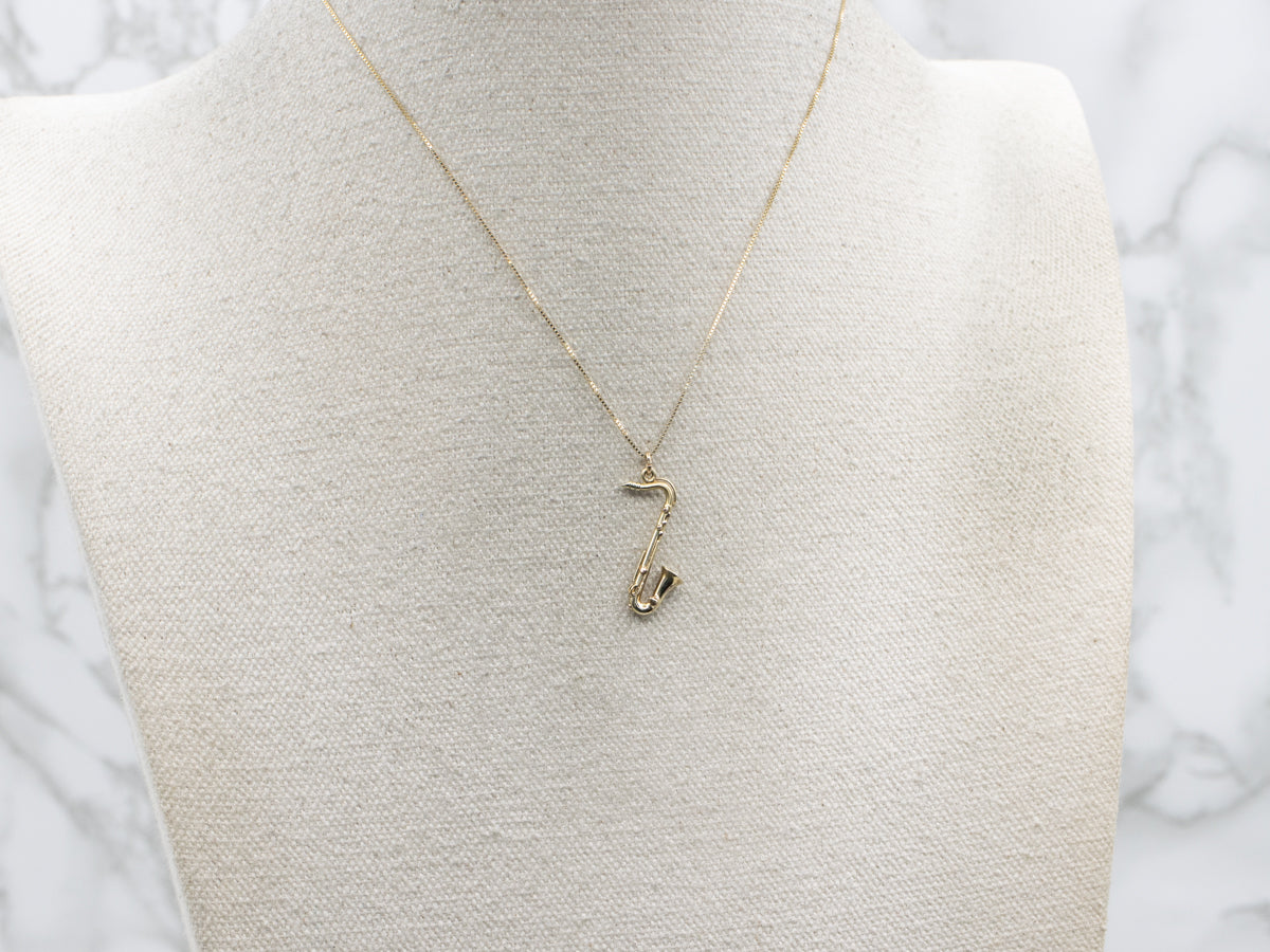 Yellow Gold Saxophone Charm Pendant