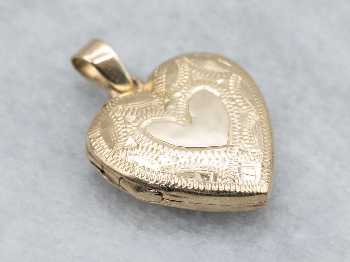 Engraved Gold Heart-Shaped Vintage Locket