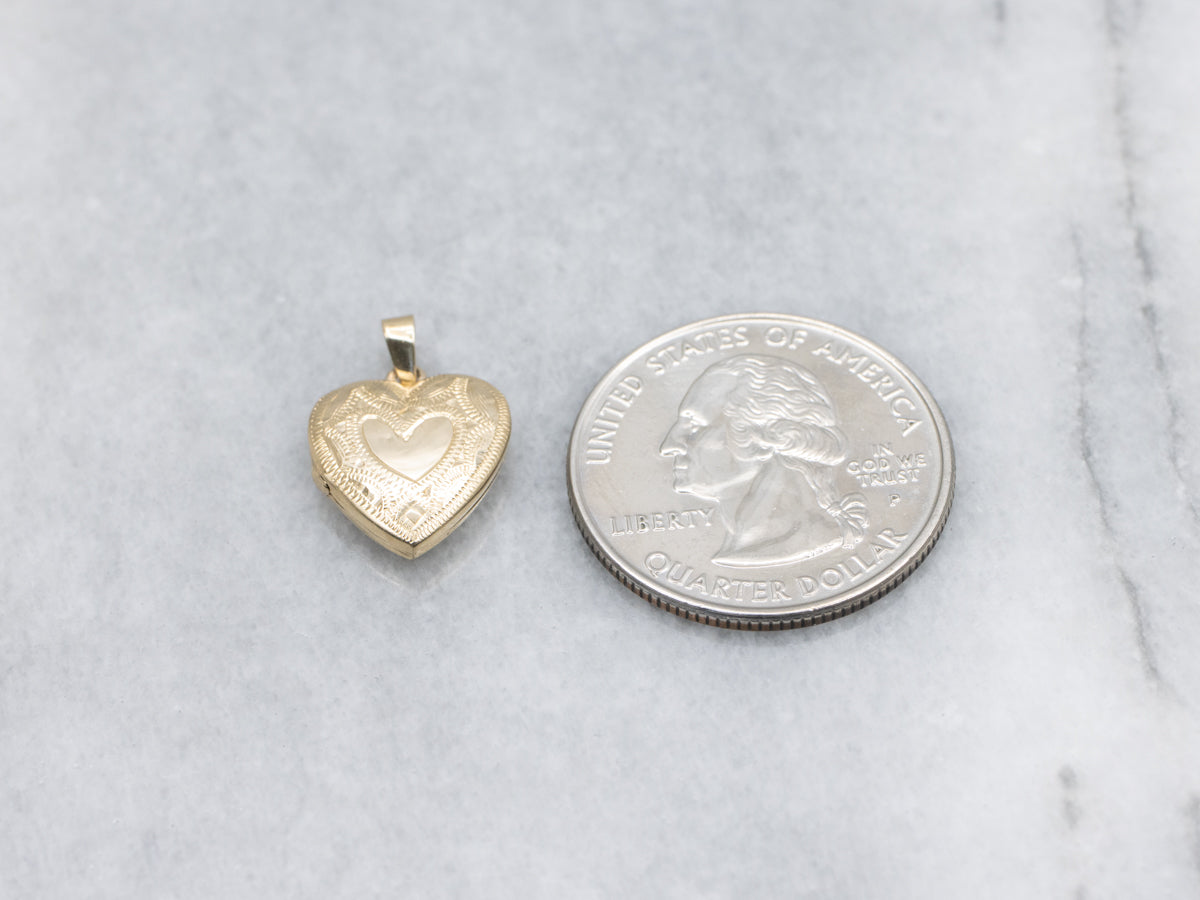 Engraved Gold Heart-Shaped Vintage Locket