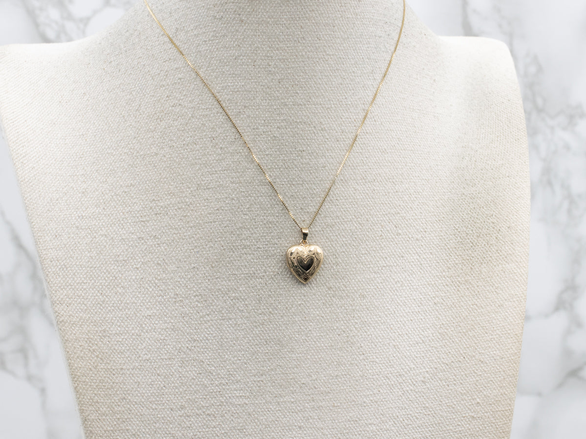 Engraved Gold Heart-Shaped Vintage Locket