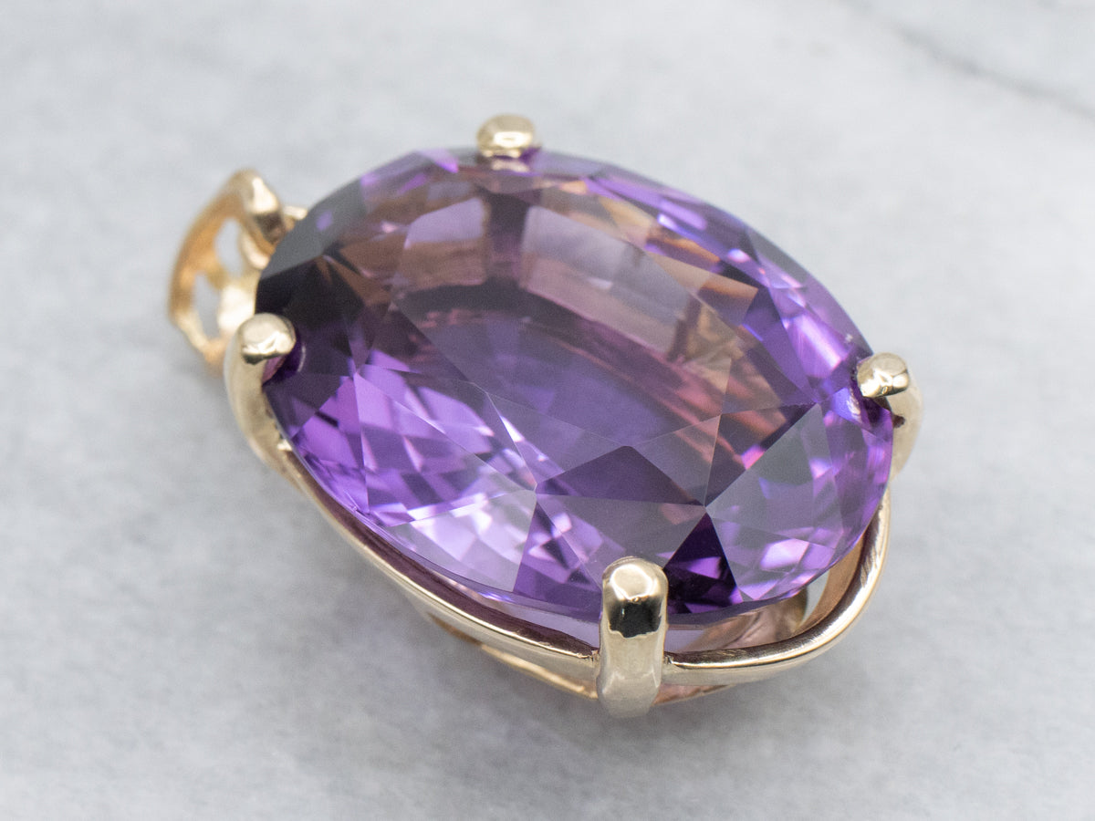 Oversized Amethyst Yellow Gold Cocktail Pendant