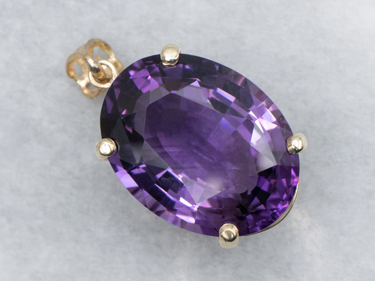 Oversized Amethyst Yellow Gold Cocktail Pendant