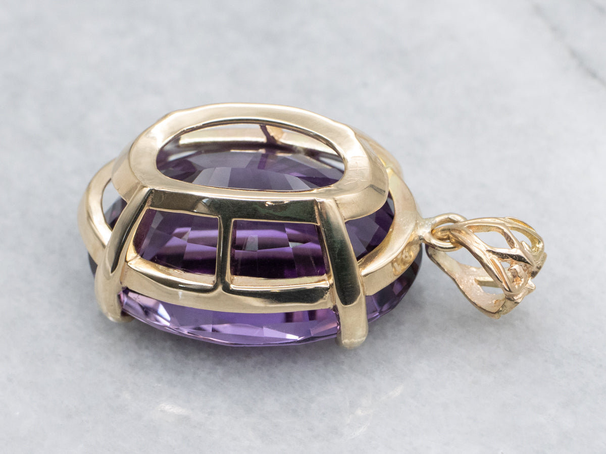 Oversized Amethyst Yellow Gold Cocktail Pendant