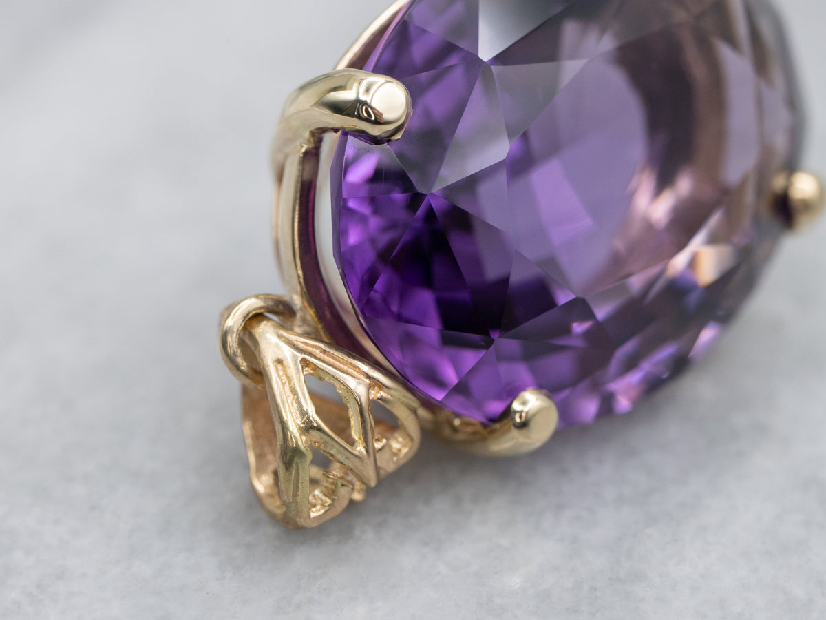 Oversized Amethyst Yellow Gold Cocktail Pendant