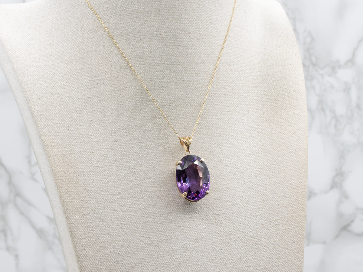 Oversized Amethyst Yellow Gold Cocktail Pendant