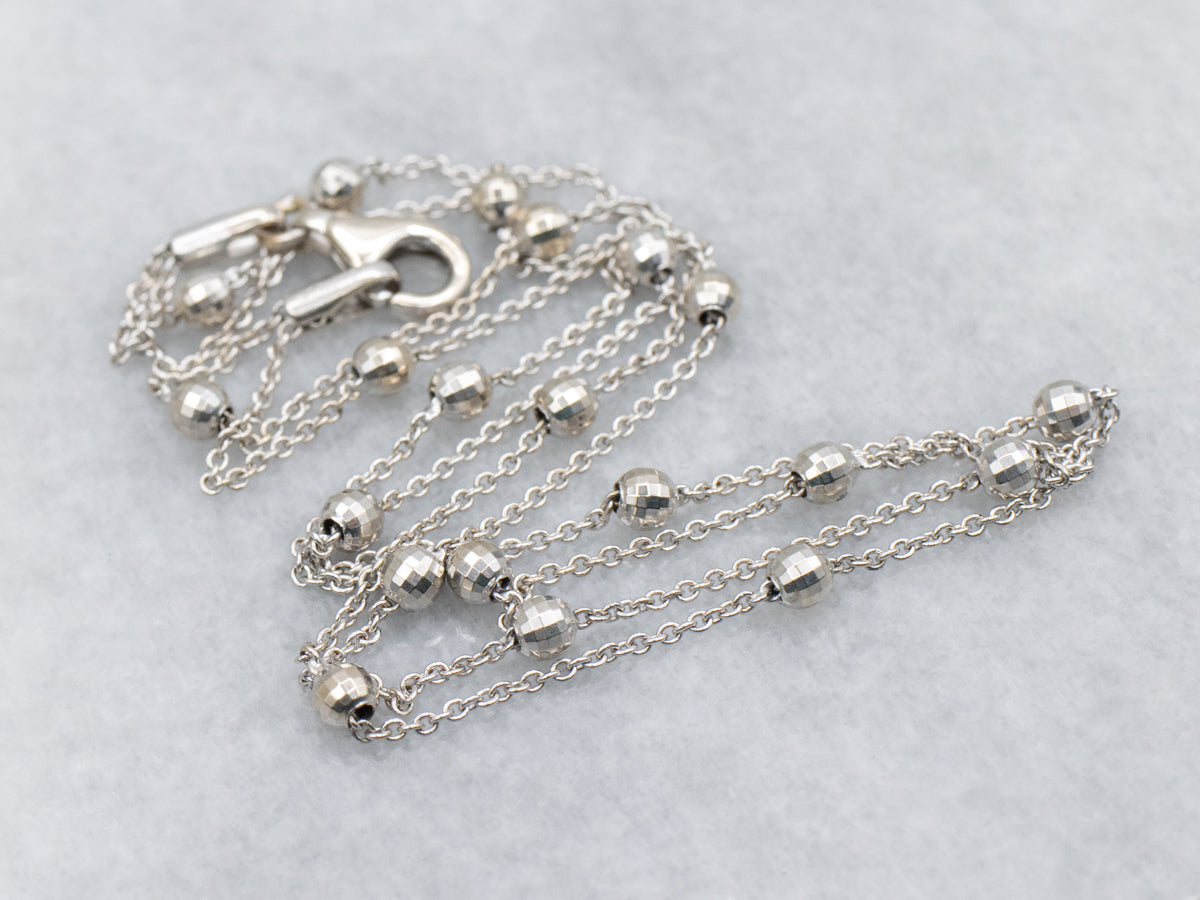 Double Strand Faceted Beaded White Gold Bracelet or Anklet