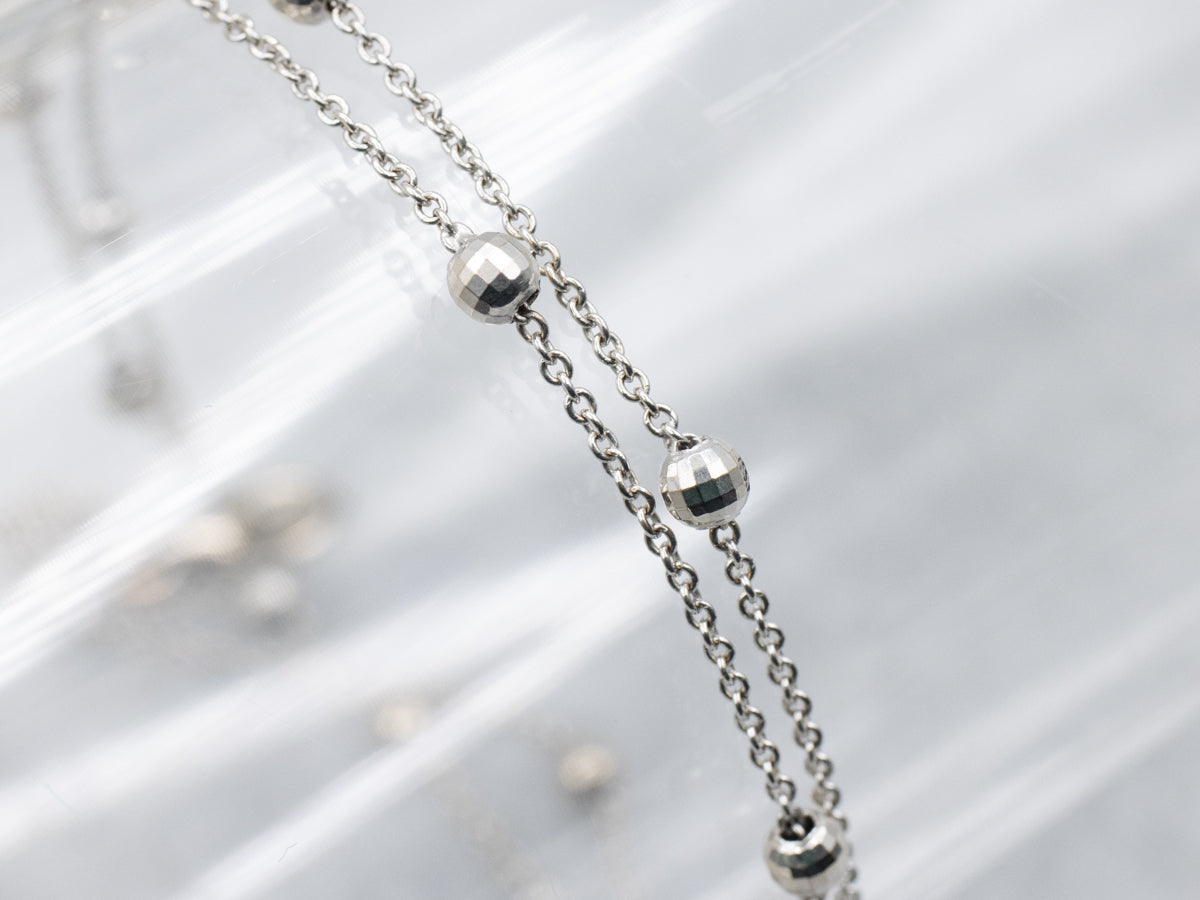 Double Strand Faceted Beaded White Gold Bracelet or Anklet