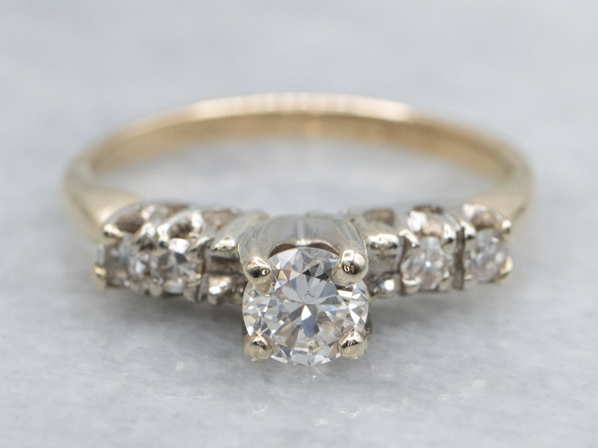 Classic Two-Tone Retro Era Diamond Engagement Ring