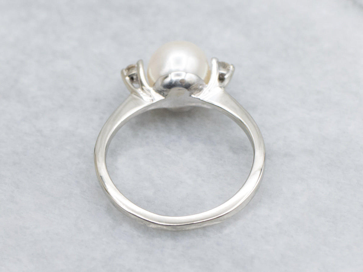 White Gold Pearl and Diamond Ring