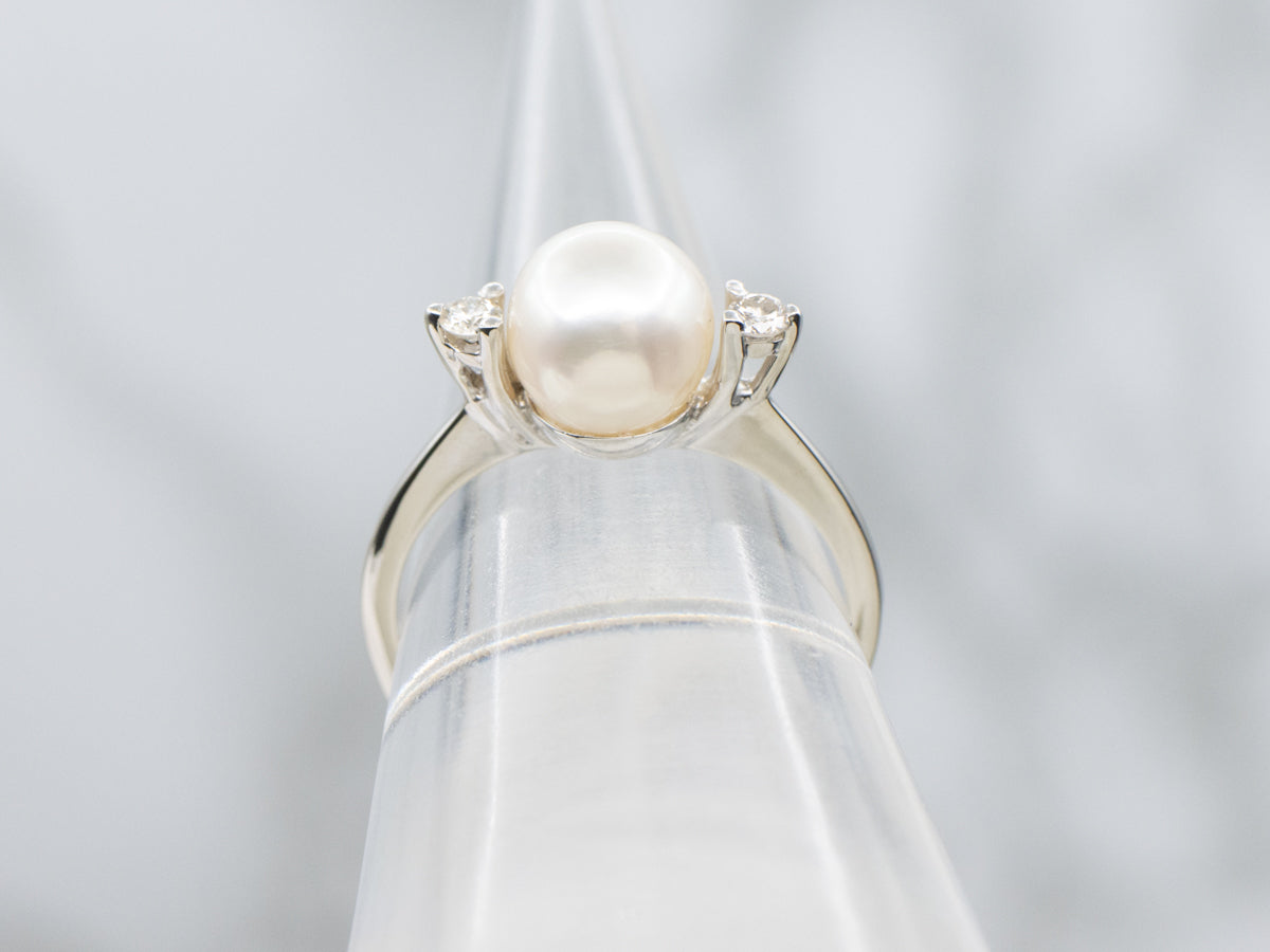 White Gold Pearl and Diamond Ring