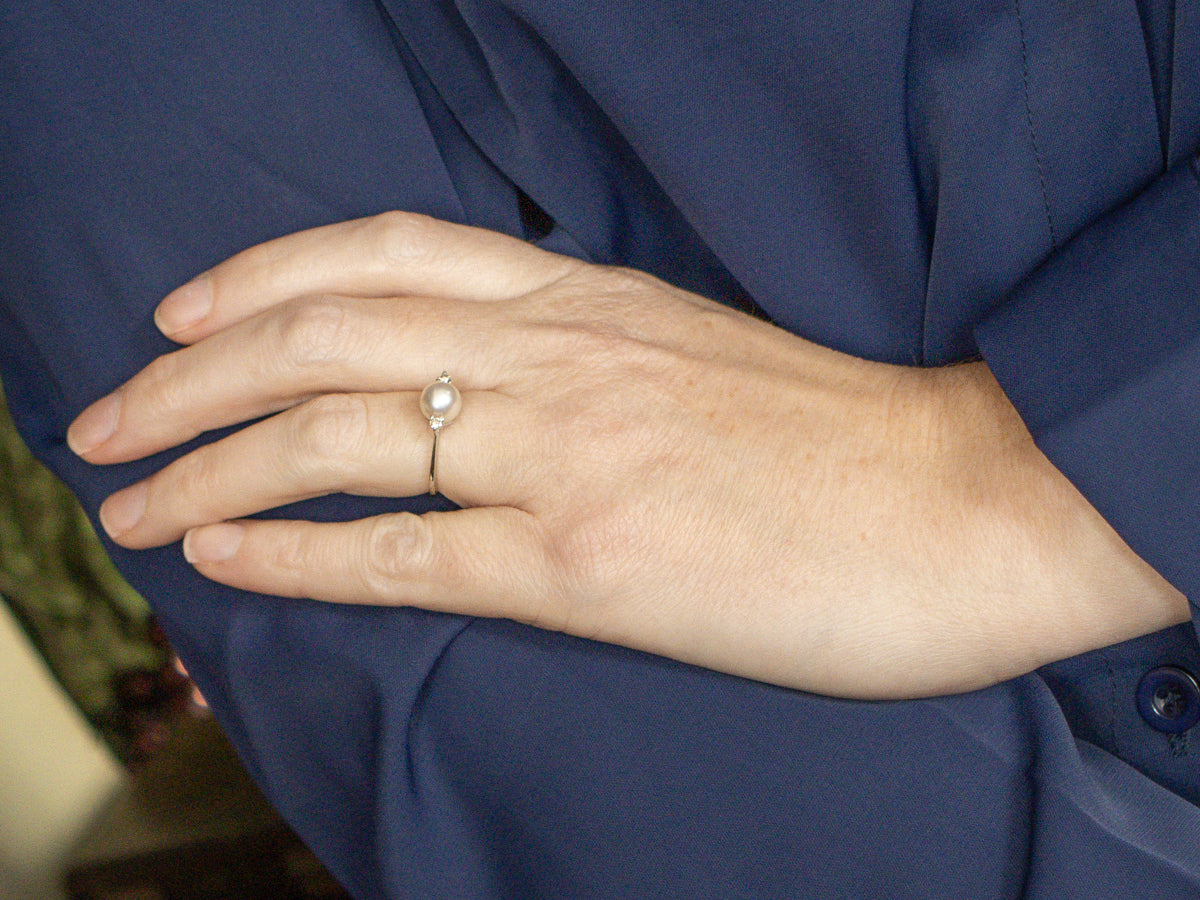 White Gold Pearl and Diamond Ring