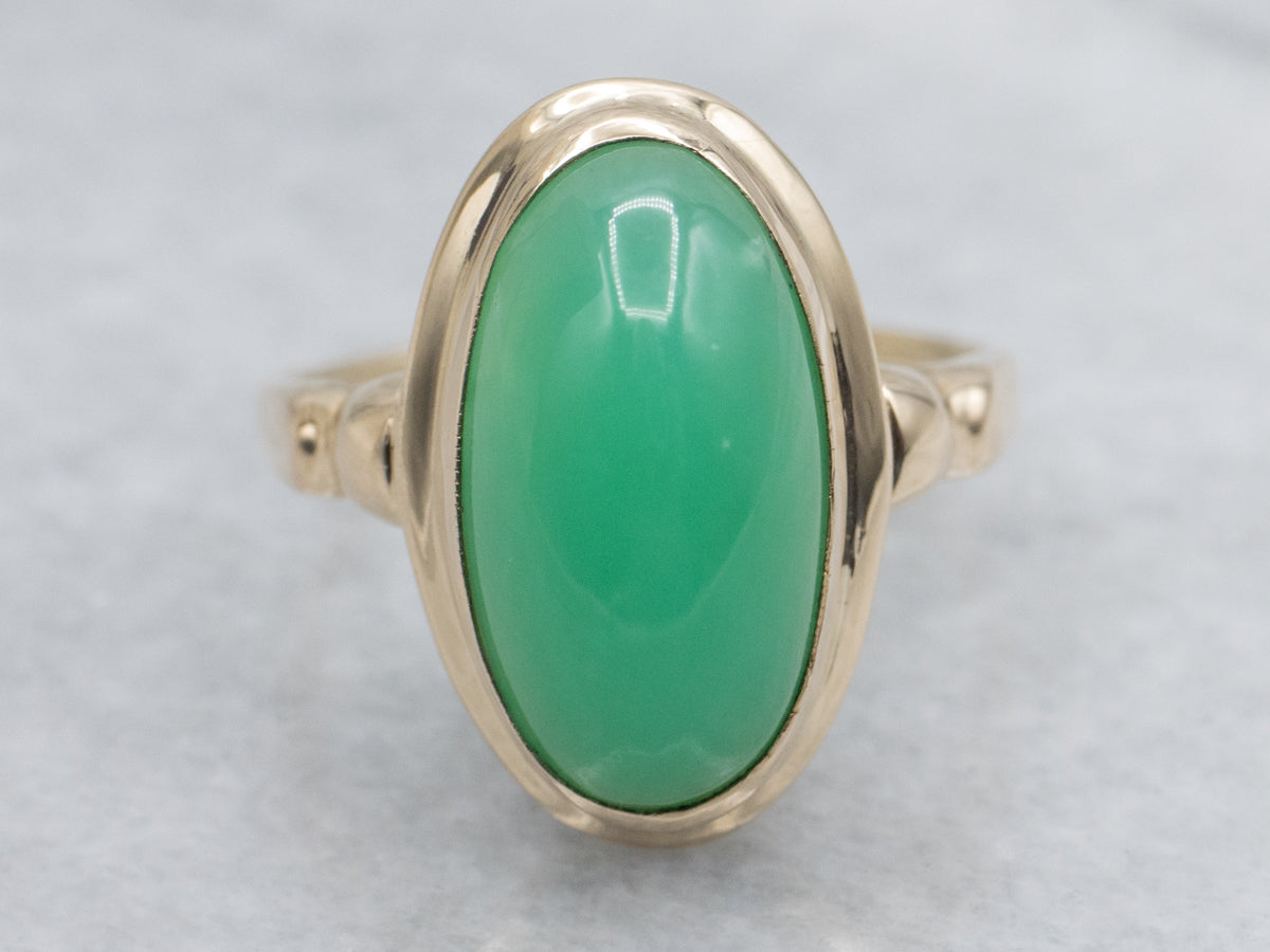 Vintage Gold Chrysoprase Cabochon Ring