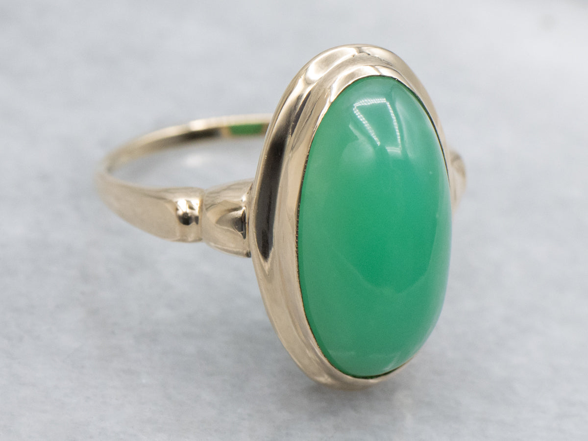 Vintage Gold Chrysoprase Cabochon Ring