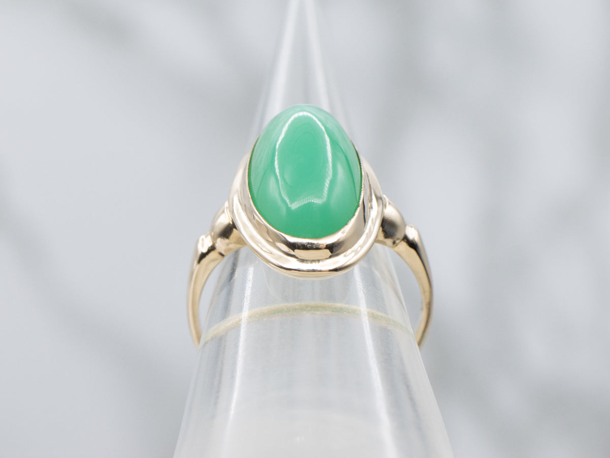 Vintage Gold Chrysoprase Cabochon Ring