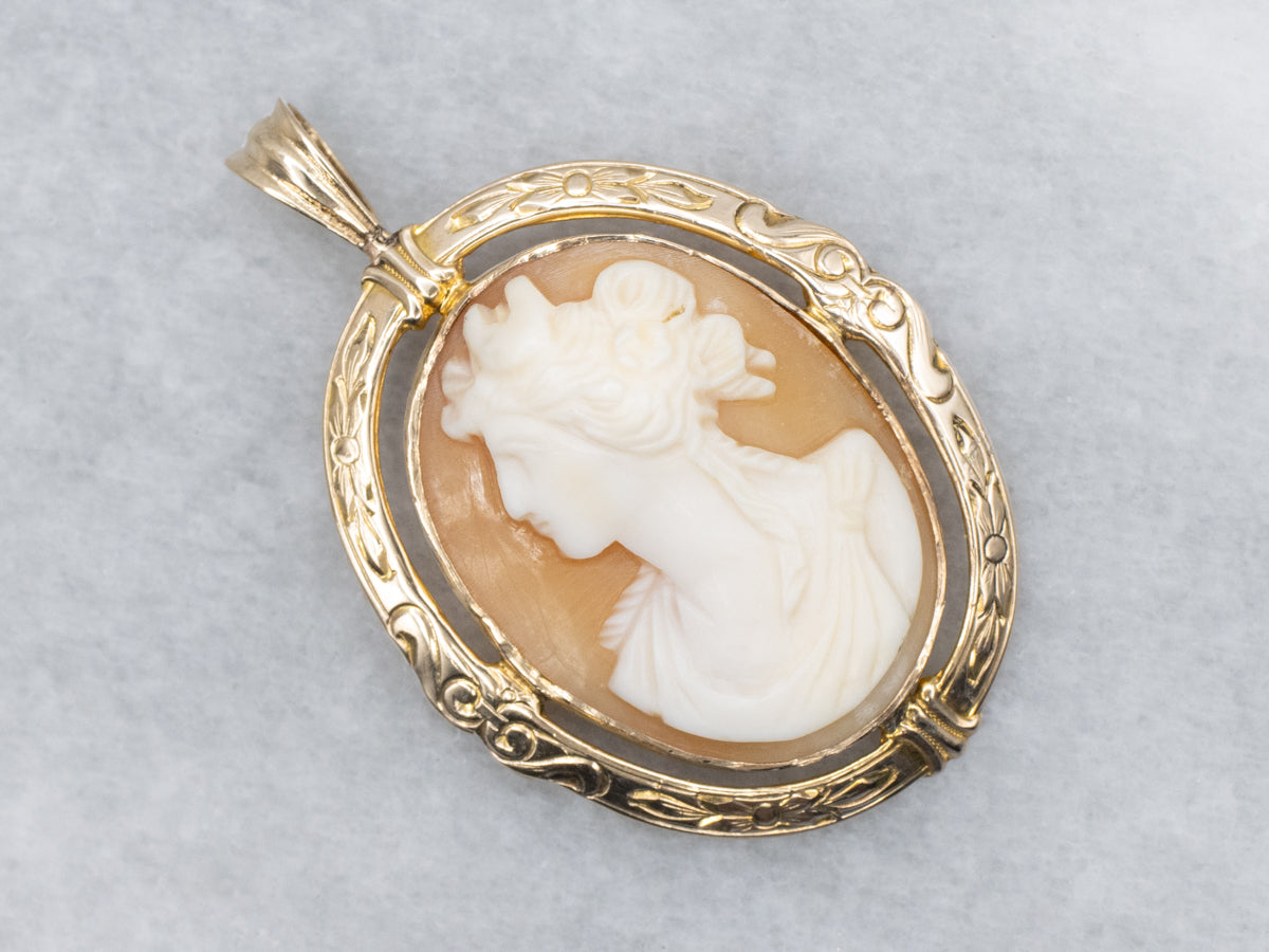 Vintage Cameo in Ornate Gold Frame Pendant