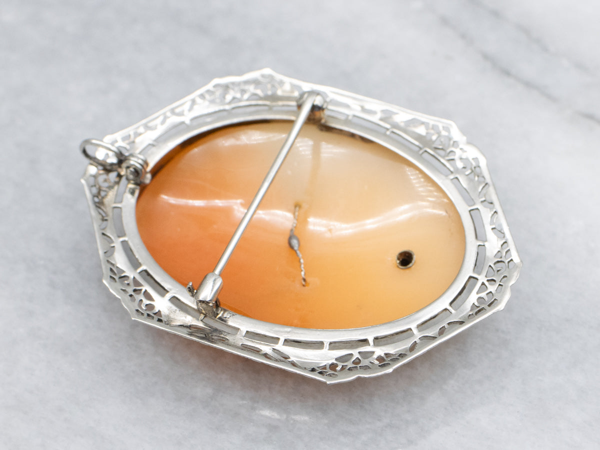 Art Deco Era Cameo Brooch or Pendant with Sapphire and Diamond Accents