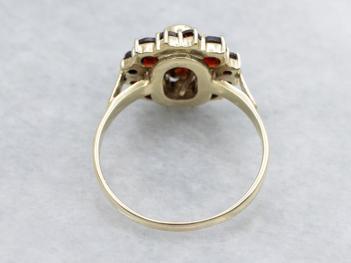 Vintage 14K Yellow Gold Garnet Cluster Cocktail Ring