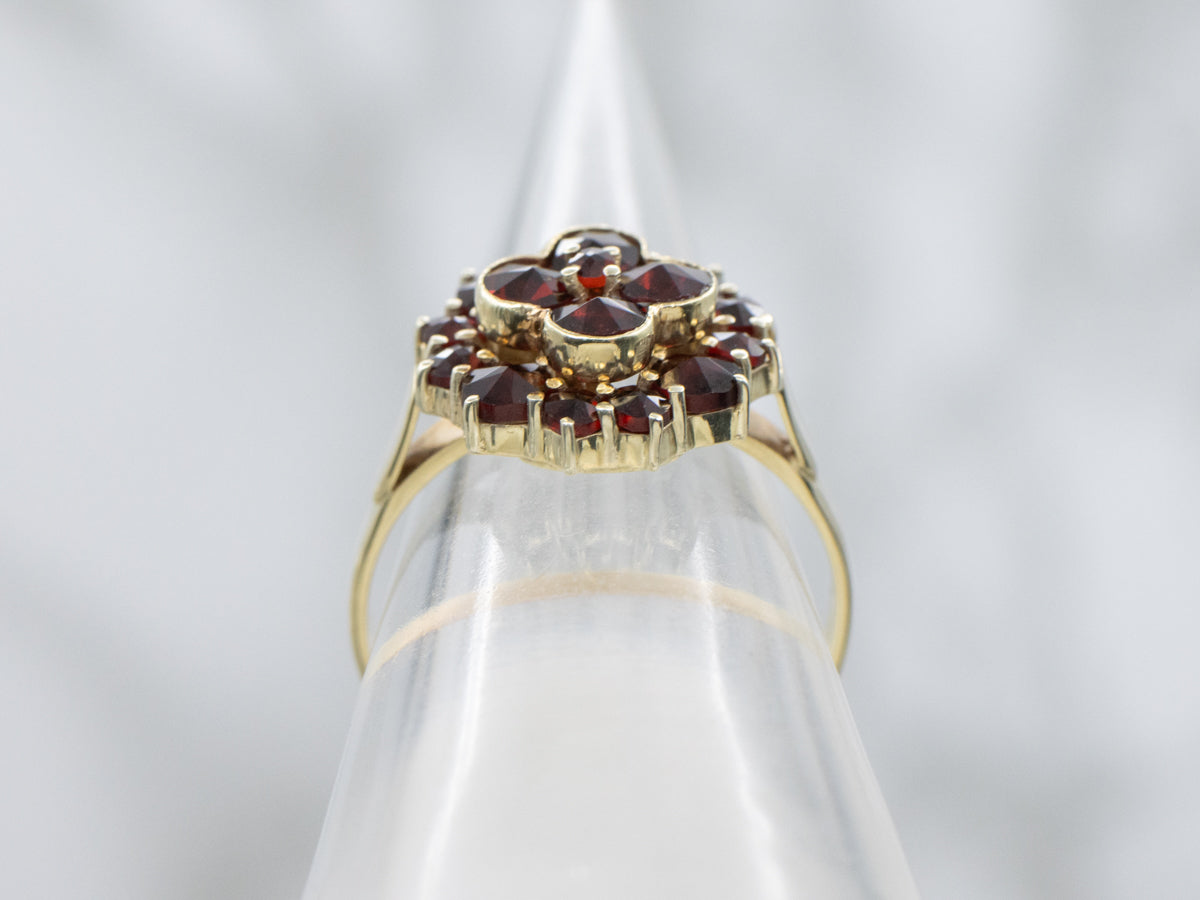 Vintage 14K Yellow Gold Garnet Cluster Cocktail Ring