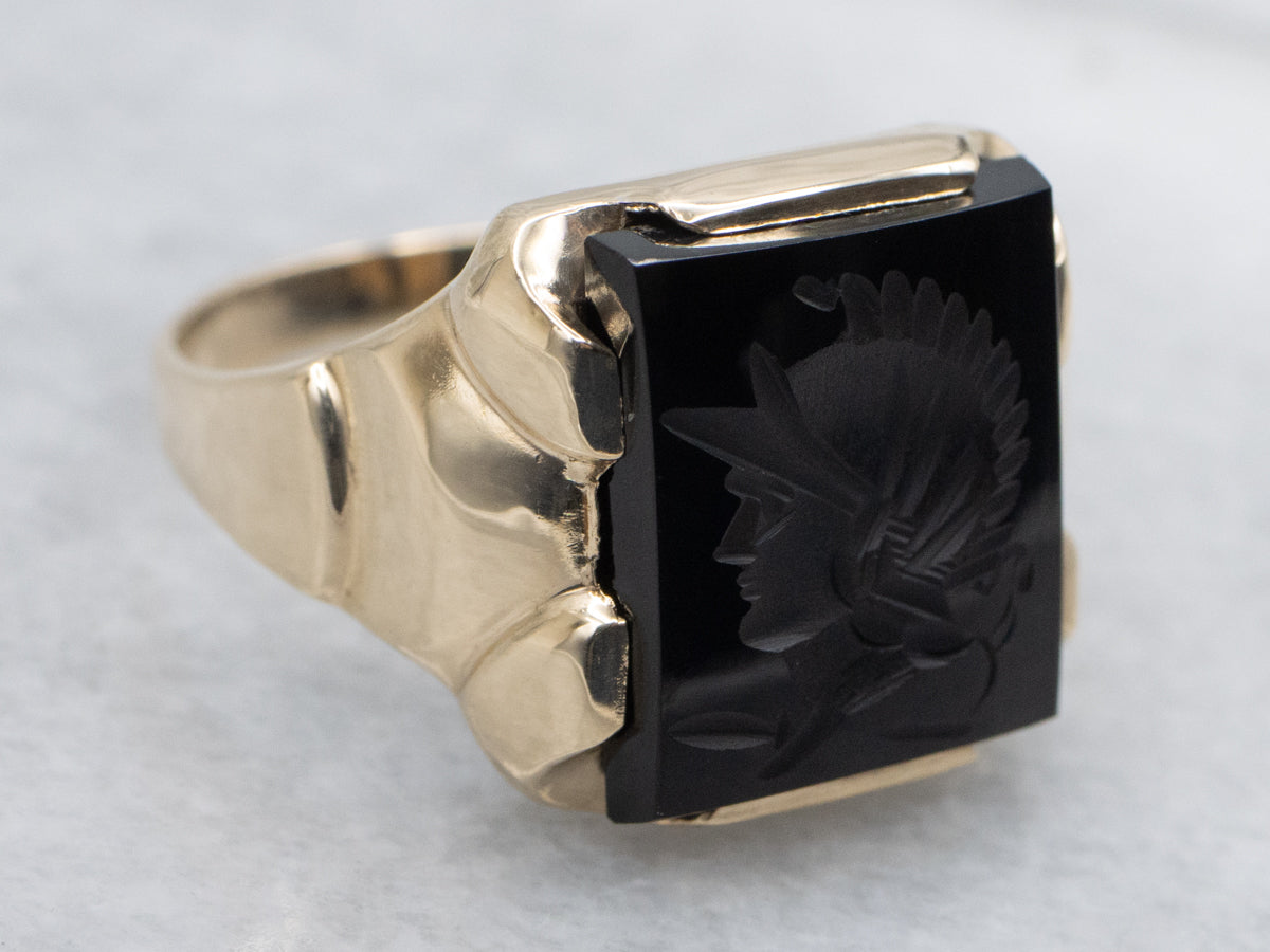 Men's 10K Yellow Gold Black Onyx Intaglio Ring