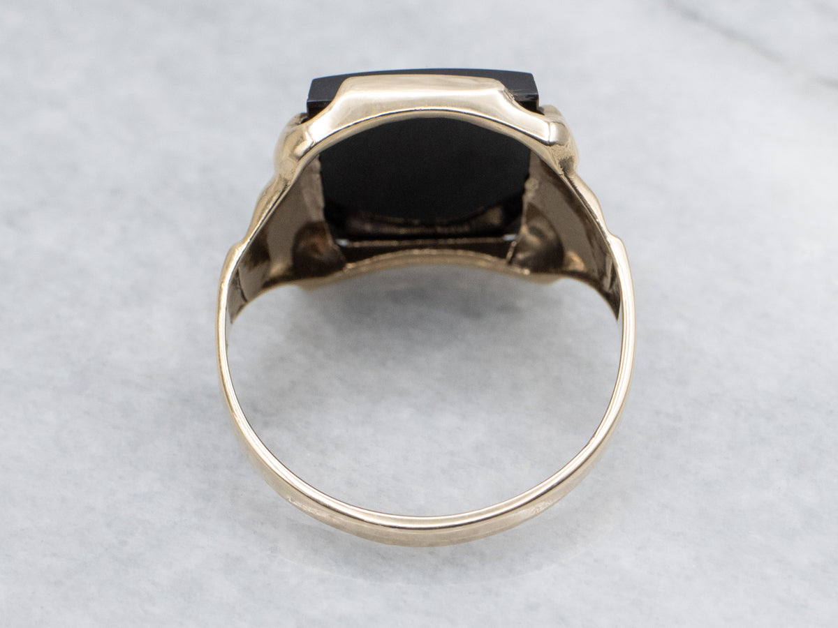Men's 10K Yellow Gold Black Onyx Intaglio Ring