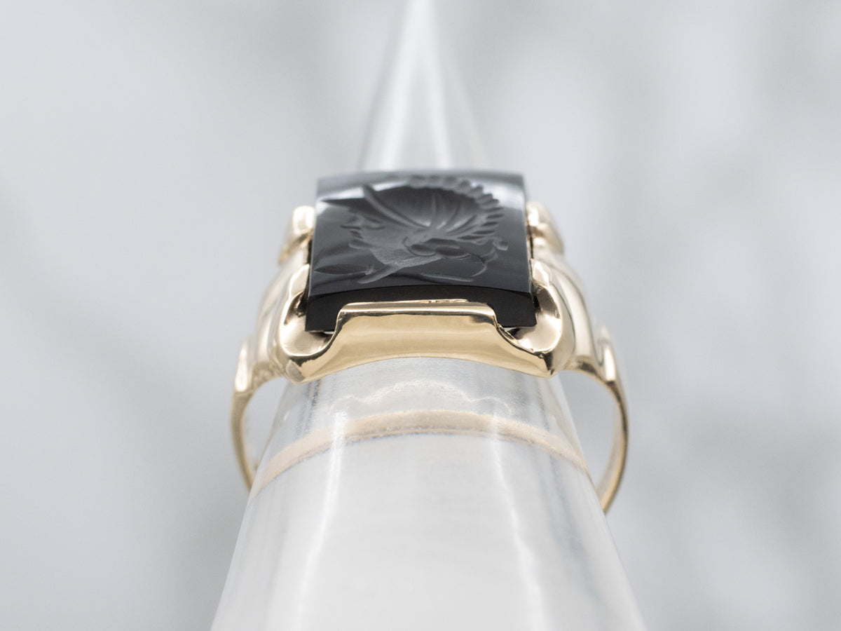 Men's 10K Yellow Gold Black Onyx Intaglio Ring