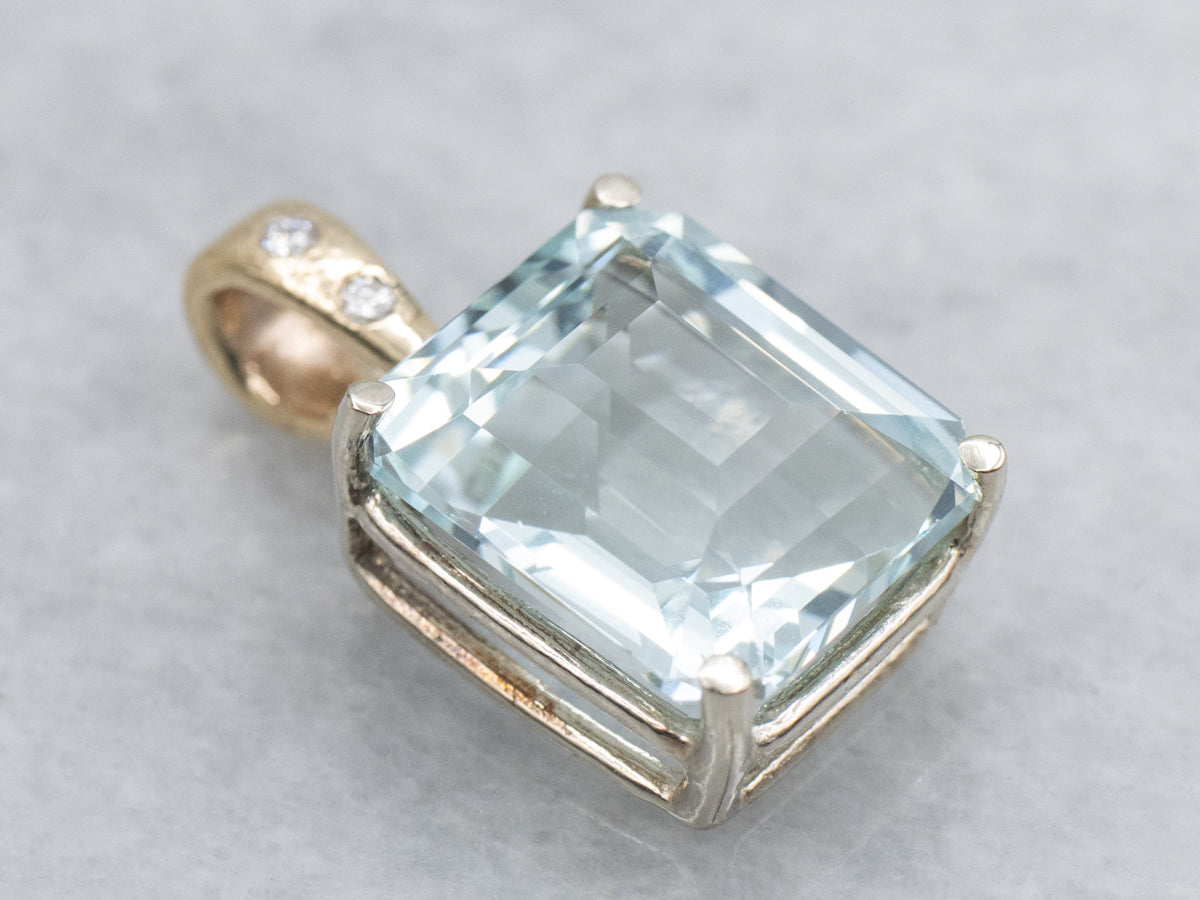Emerald-Cut Aquamarine Diamond and Gold Pendant