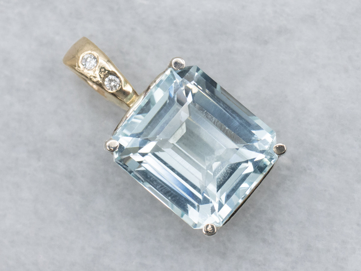 Emerald-Cut Aquamarine Diamond and Gold Pendant