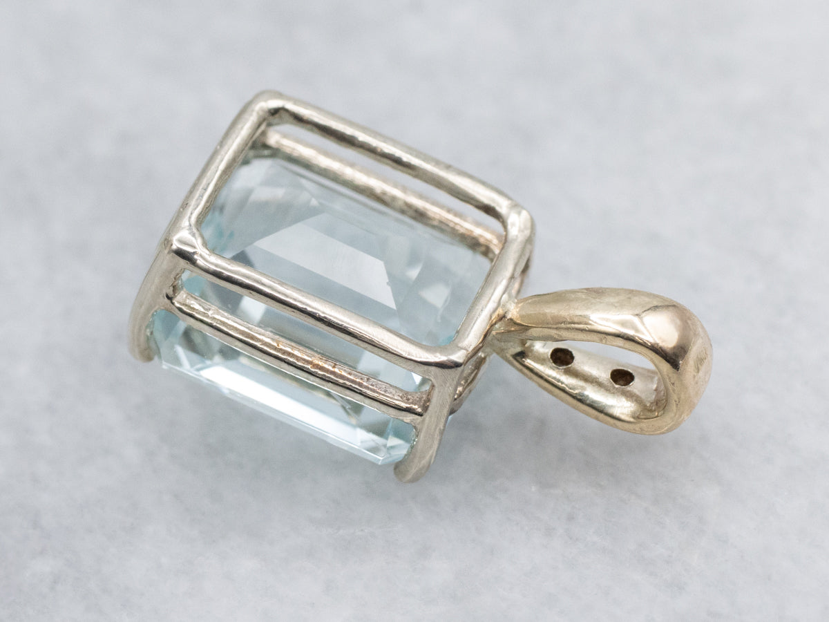 Emerald-Cut Aquamarine Diamond and Gold Pendant