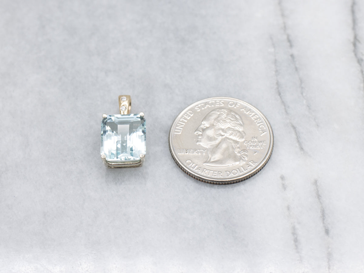 Emerald-Cut Aquamarine Diamond and Gold Pendant