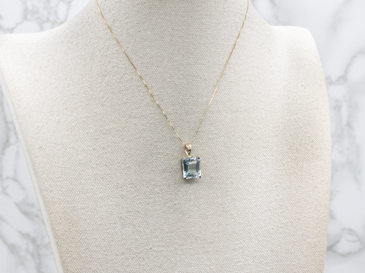 Emerald-Cut Aquamarine Diamond and Gold Pendant