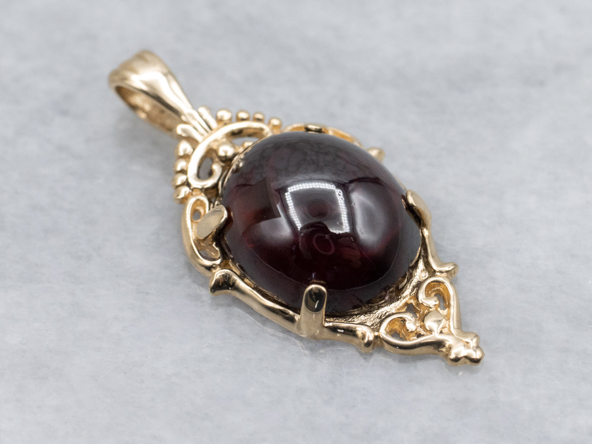 Vintage Kabana Garnet Cabochon Yellow Gold Pendant