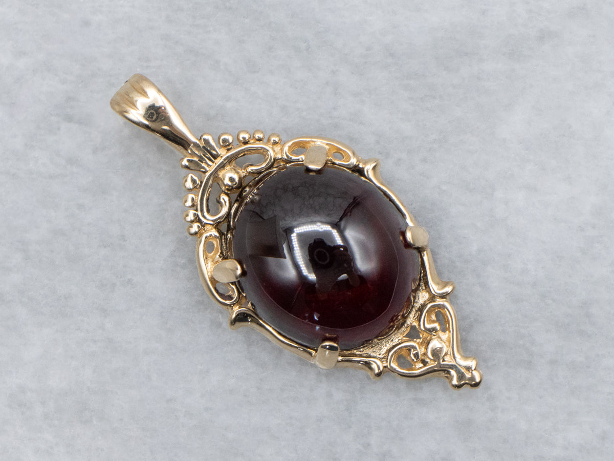 Vintage Kabana Garnet Cabochon Yellow Gold Pendant