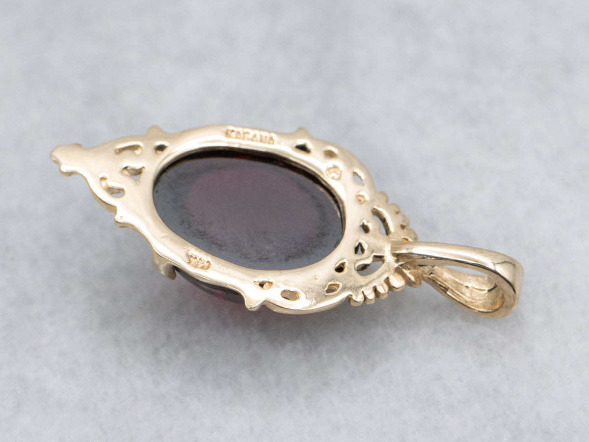 Vintage Kabana Garnet Cabochon Yellow Gold Pendant