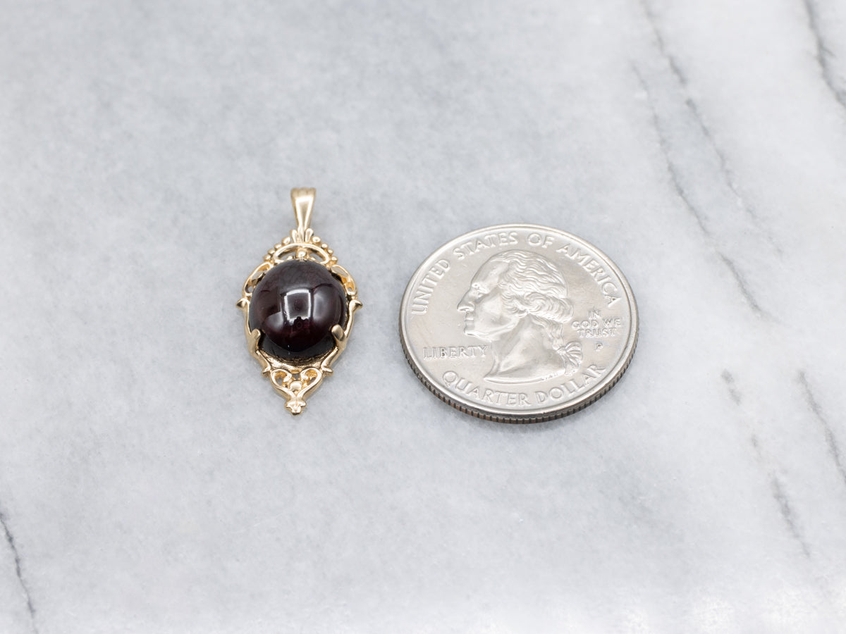 Vintage Kabana Garnet Cabochon Yellow Gold Pendant