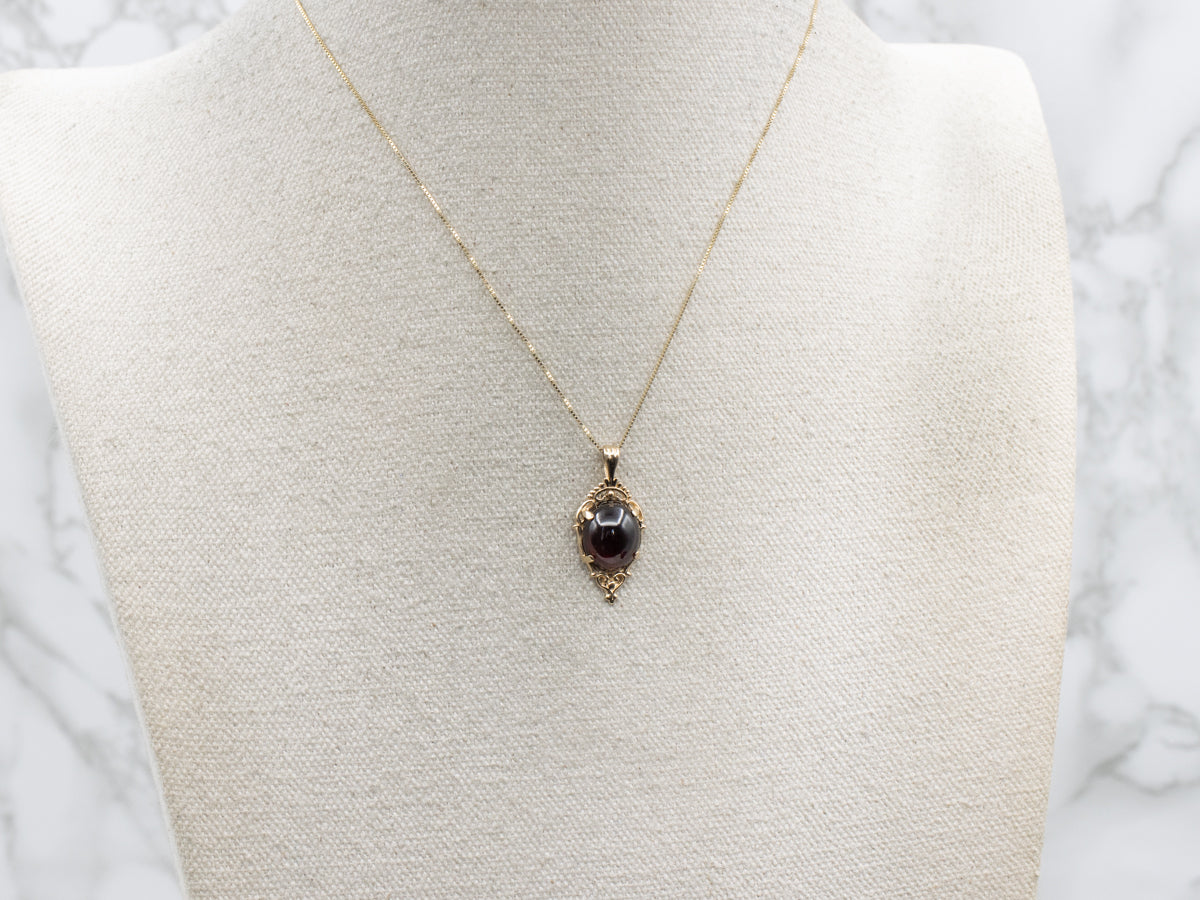 Vintage Kabana Garnet Cabochon Yellow Gold Pendant