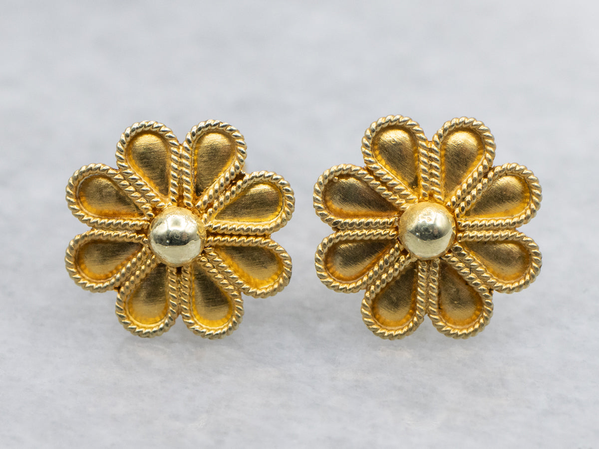 Vintage 18-Karat Gold Flower Stud Earrings