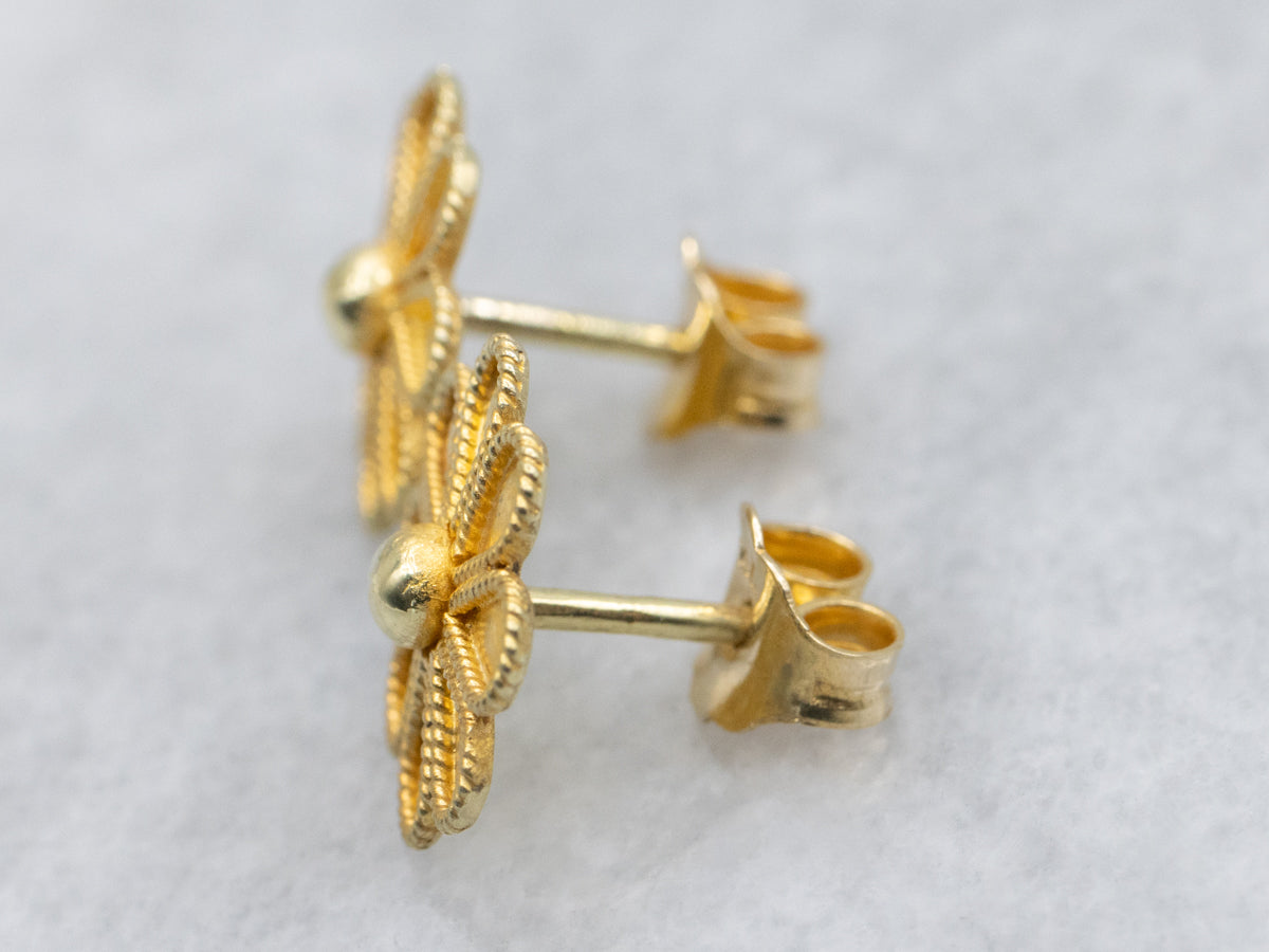 Vintage 18-Karat Gold Flower Stud Earrings
