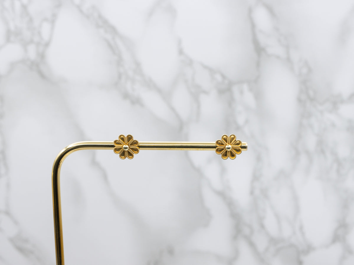 Vintage 18-Karat Gold Flower Stud Earrings