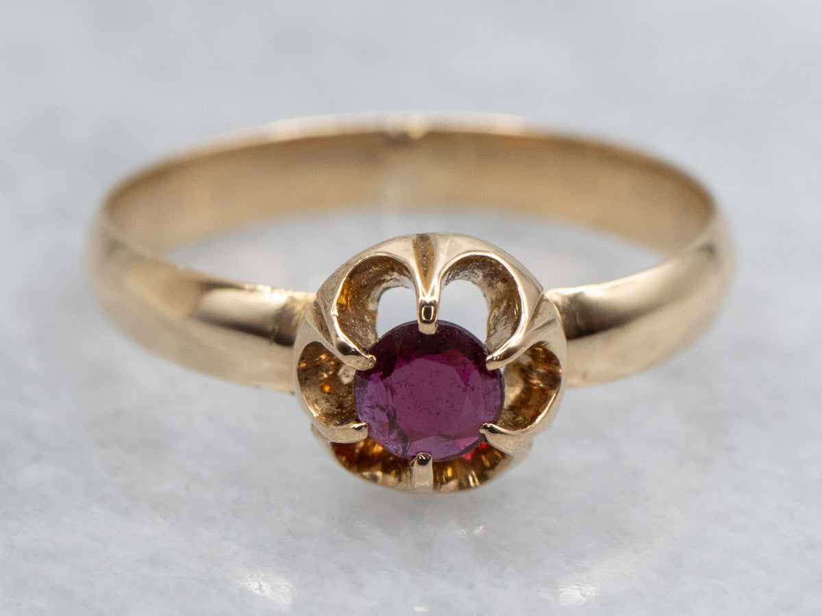 Buttercup-Set Ruby and Gold Solitaire Ring