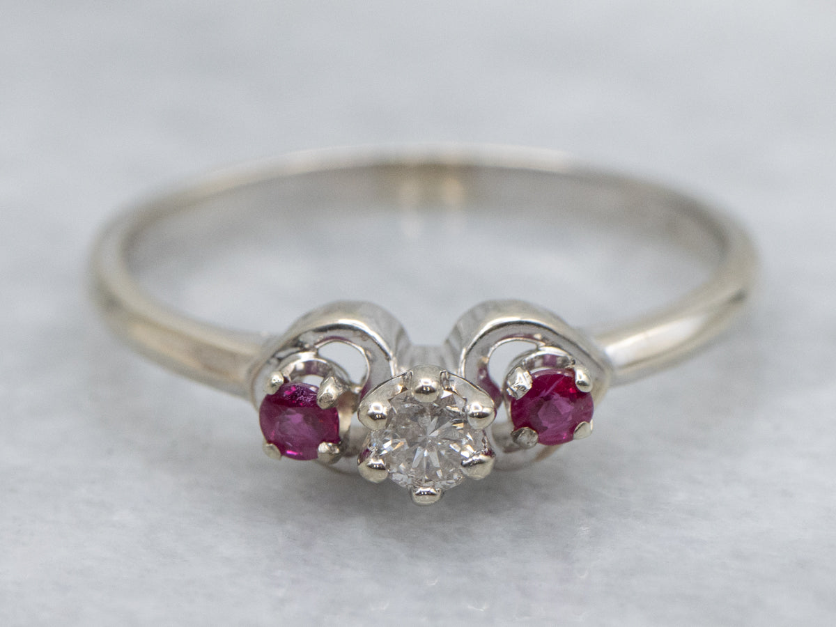 Sweetheart Diamond and Ruby White Gold Ring
