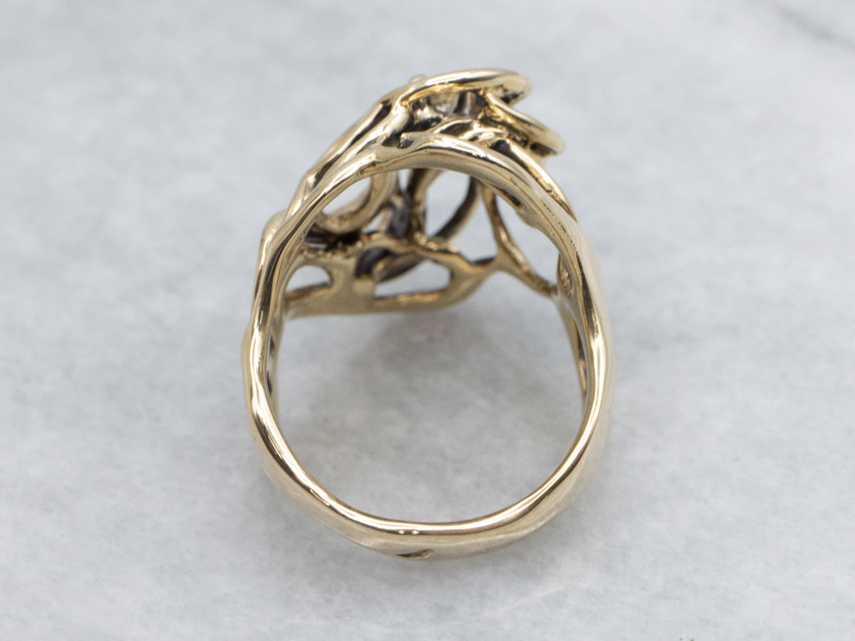 Modernist Abstract Gold and Diamond Statement Ring